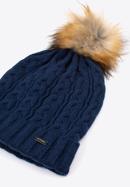 Women's cable knit winter hat, navy blue, 97-HF-016-P, Photo 2