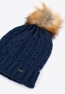 Women's cable knit winter hat, navy blue, 97-HF-016-2, Photo 2