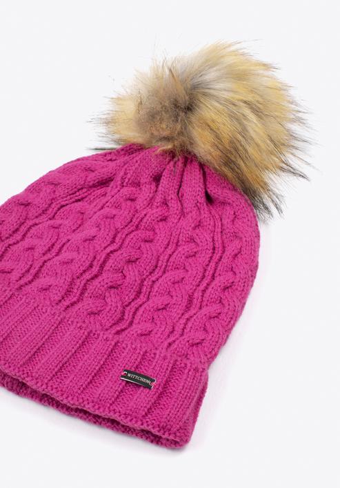 Women's cable knit winter hat, pink, 97-HF-016-7, Photo 2