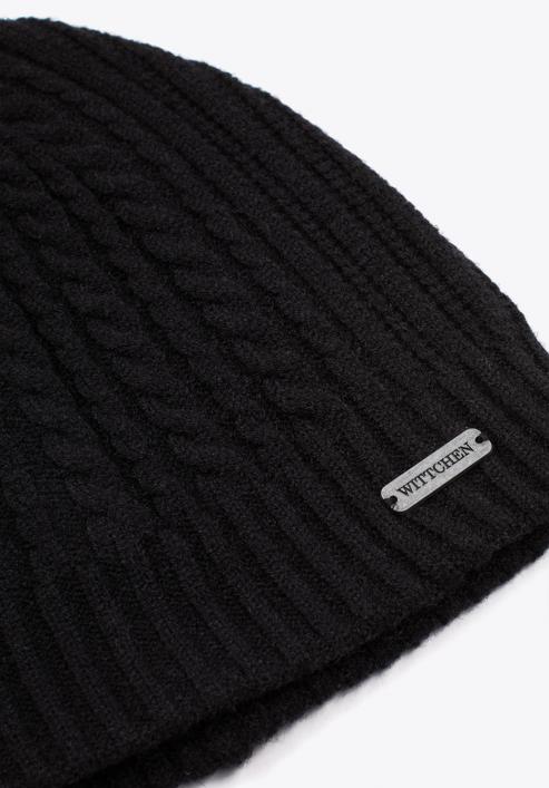 Men's cable knit winter hat, black, 97-HF-010-7, Photo 2
