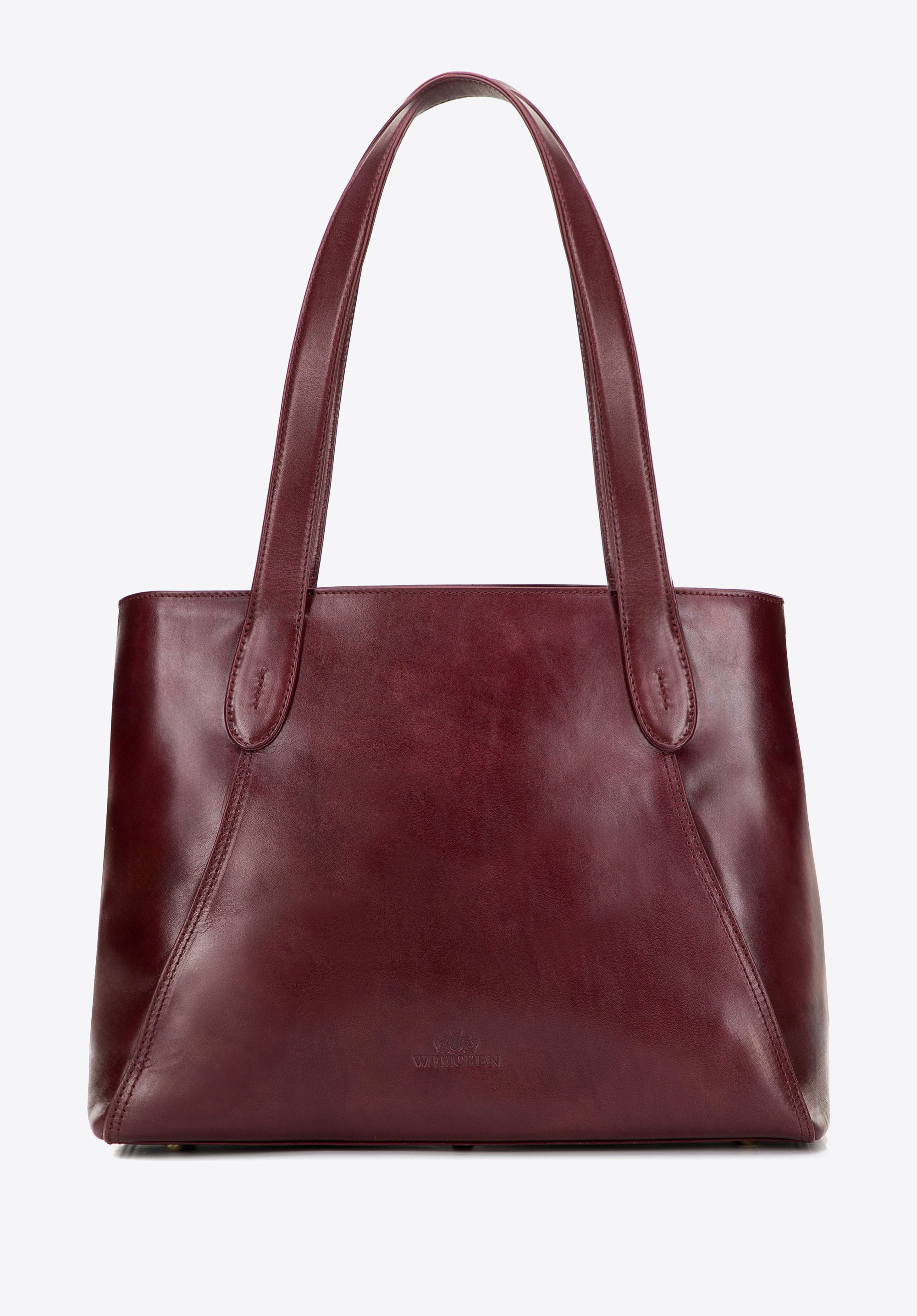 Klasyczna damska shopperka ze skóry naturalnej, bordowy, 101-4E-810-3, Zdjęcie 1
