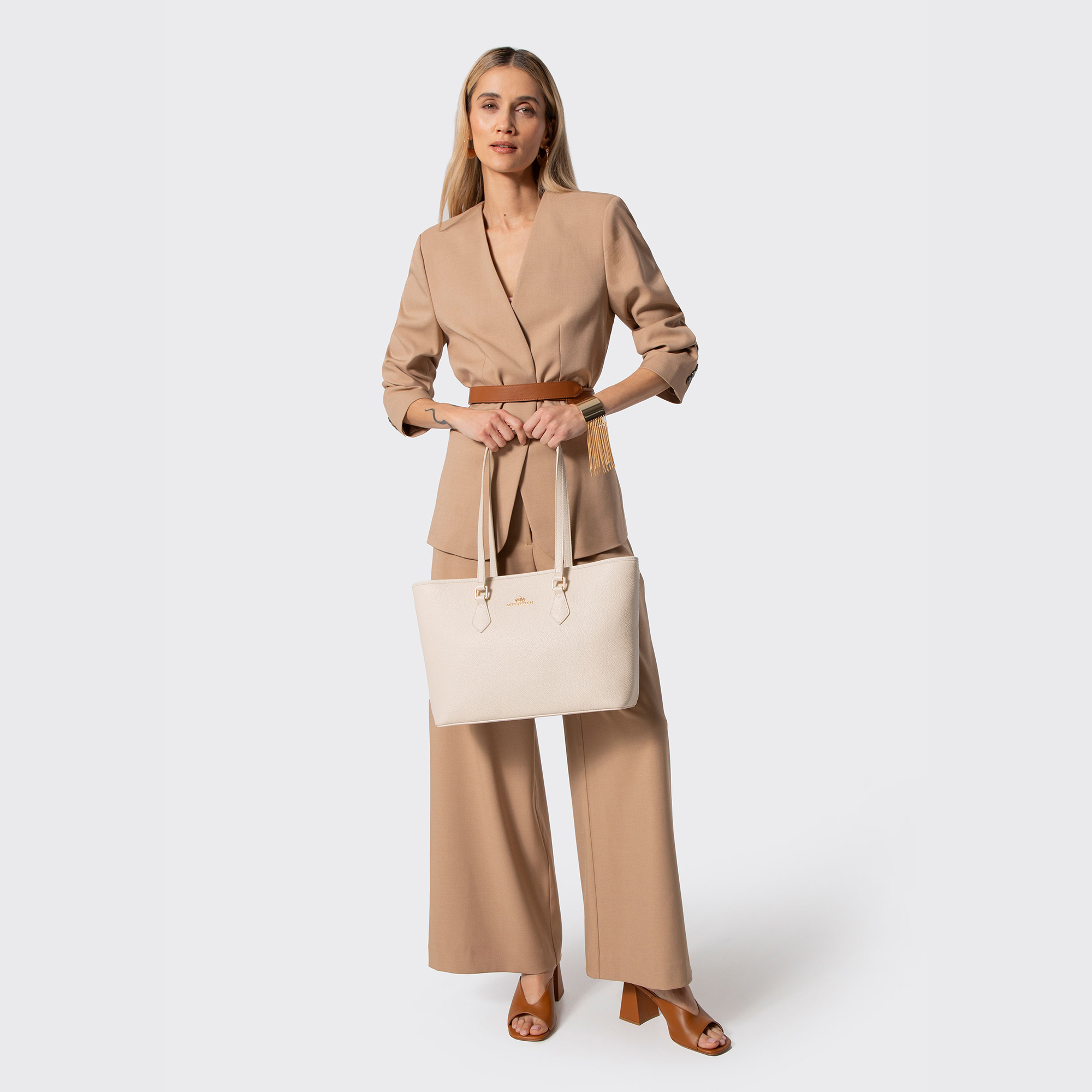 Krémová dámska shopper kabelka Wittchen z imitácie kože s moderným vzhľadom, Vyberte variant krémová