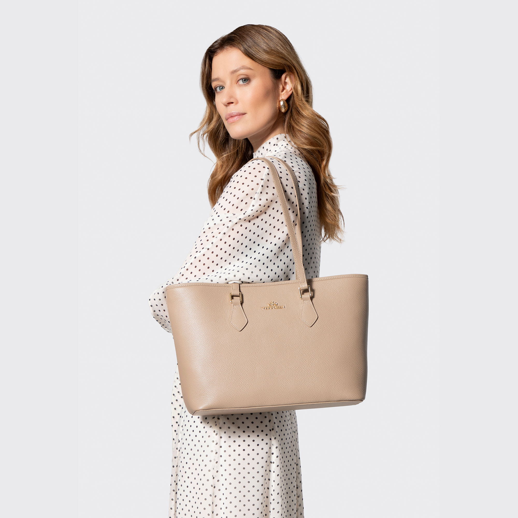 Dámska shopper kabelka z imitácie kože béžová 102-4E-626-9, Vyberte variant béžová