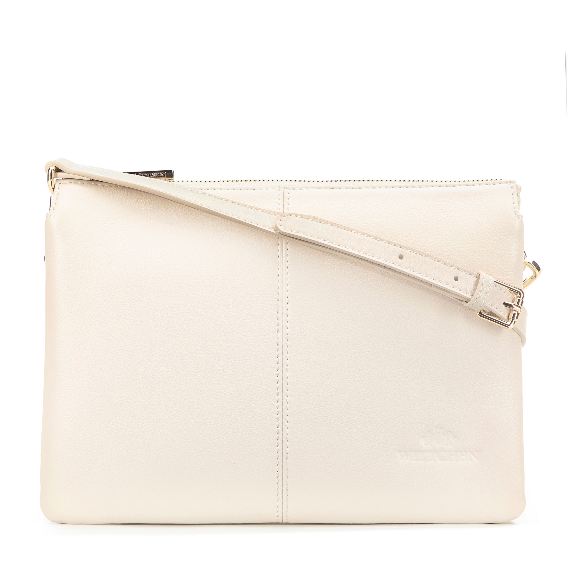Krémová dvojkomorová crossbody kabelka z prírodnej kože s prešívaním 101-4E-608-0, Vyberte variant krémová