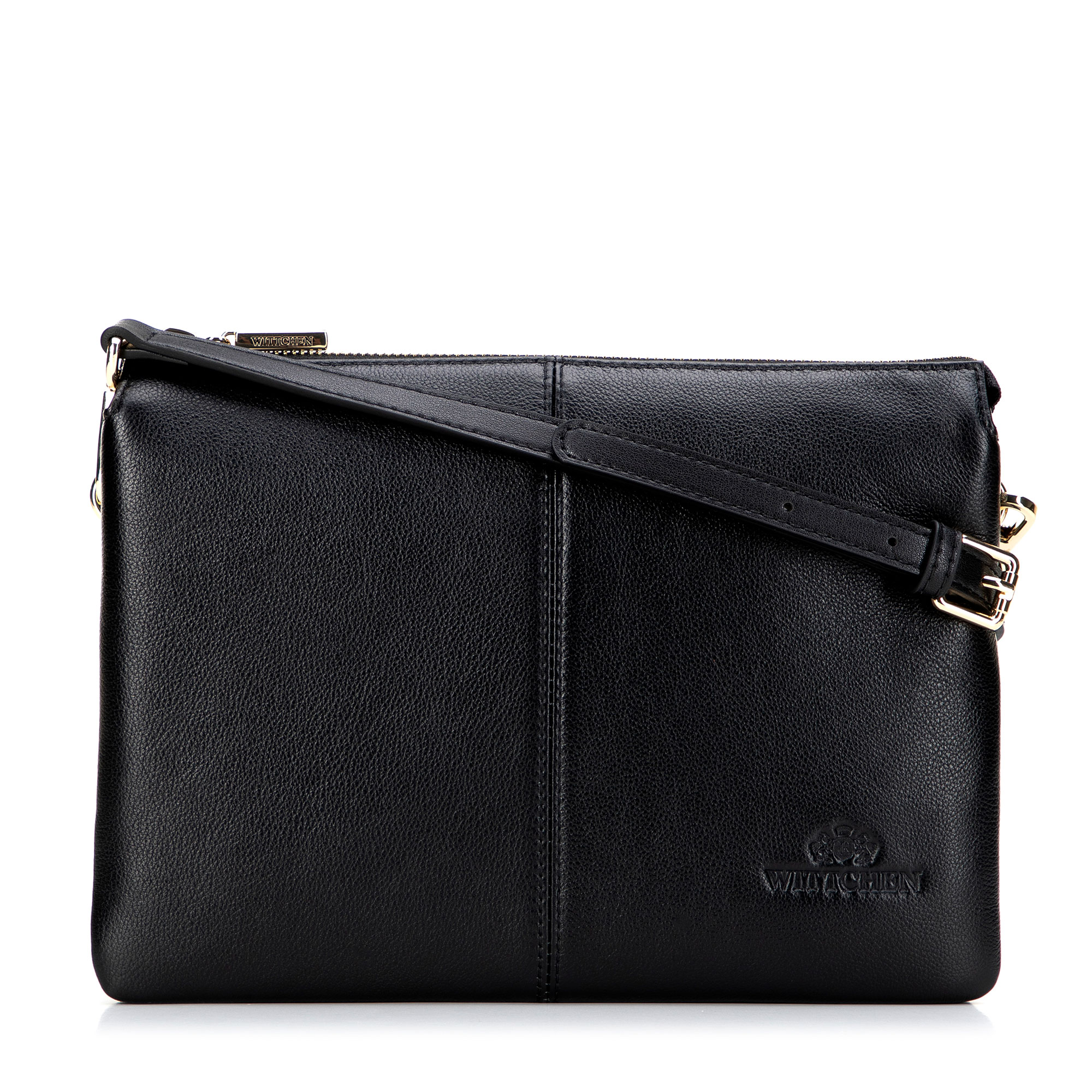 Čierno-zlatá dvojkomorová crossbody kabelka z prírodnej kože s prešívaním 101-4E-608-1G, Vyberte variant čierno-zlatá