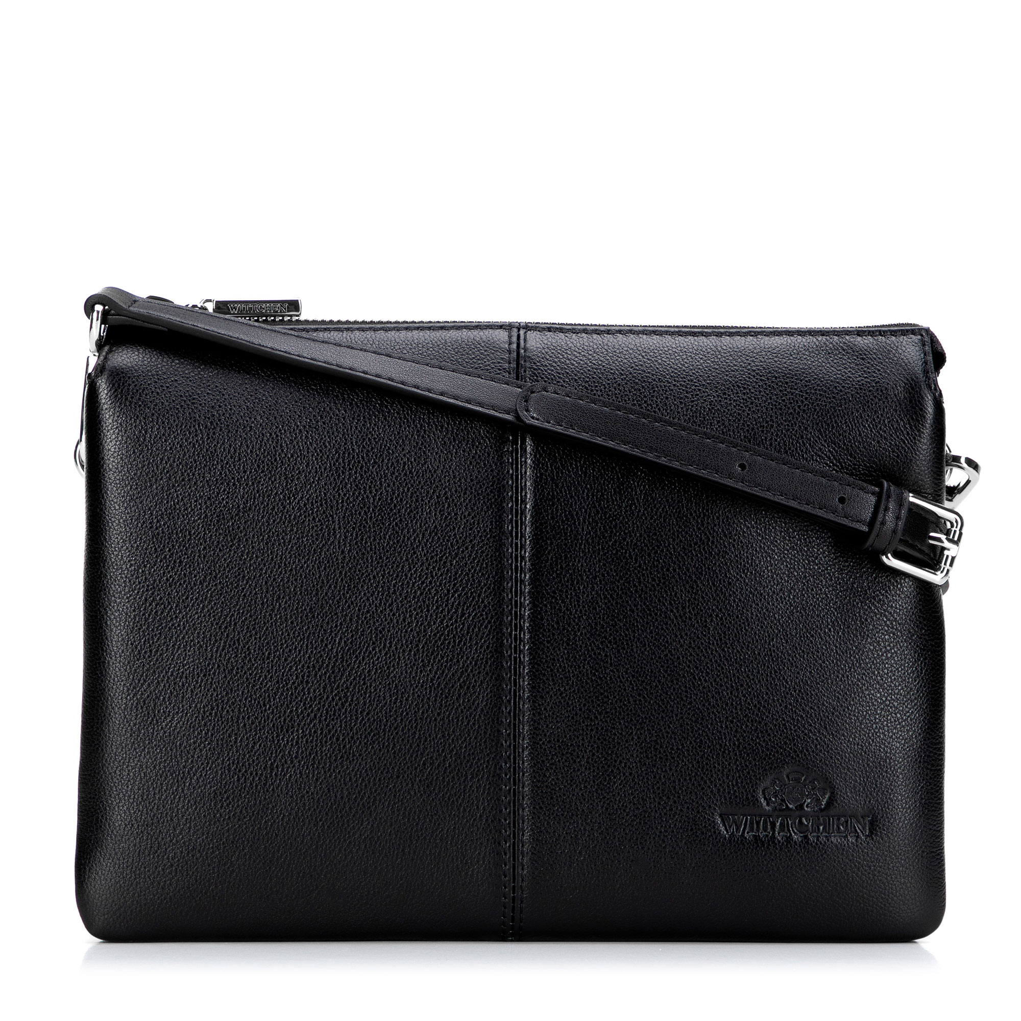 Čierno-strieborná dvojkomorová crossbody kabelka z prírodnej kože s prešívaním 101-4E-608-1S, Vyberte variant čierno-strieborná