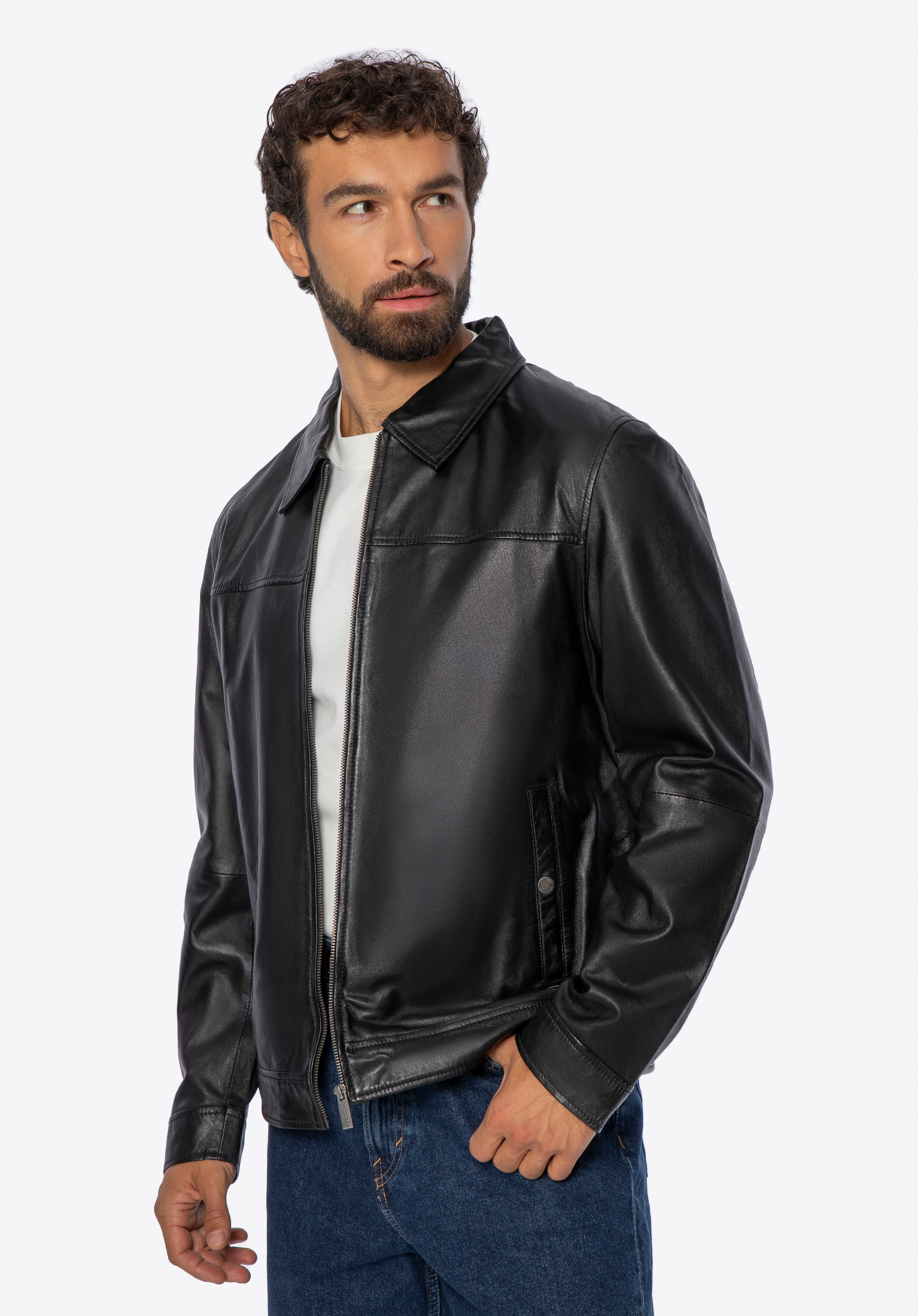 Klasyczna męska kurtka ze skóry naturalnej, czarny, 101-09-853-1-L, Zdjęcie 1