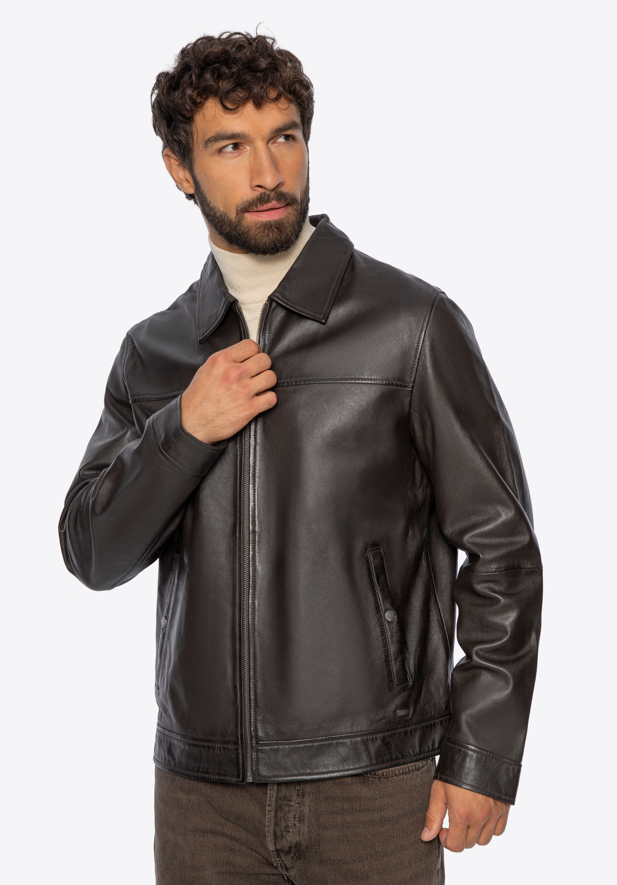 Men's classic leather jacket, brown, 101-09-853-4-S, Photo 1