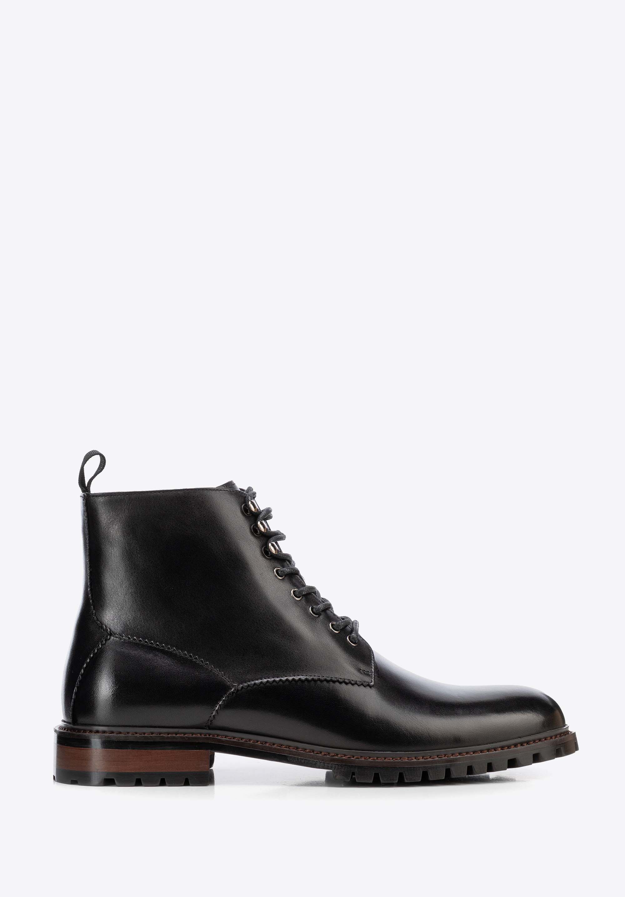 Men's leather lace-up boots with zip, black, 103-M-502-1-42, Photo 1