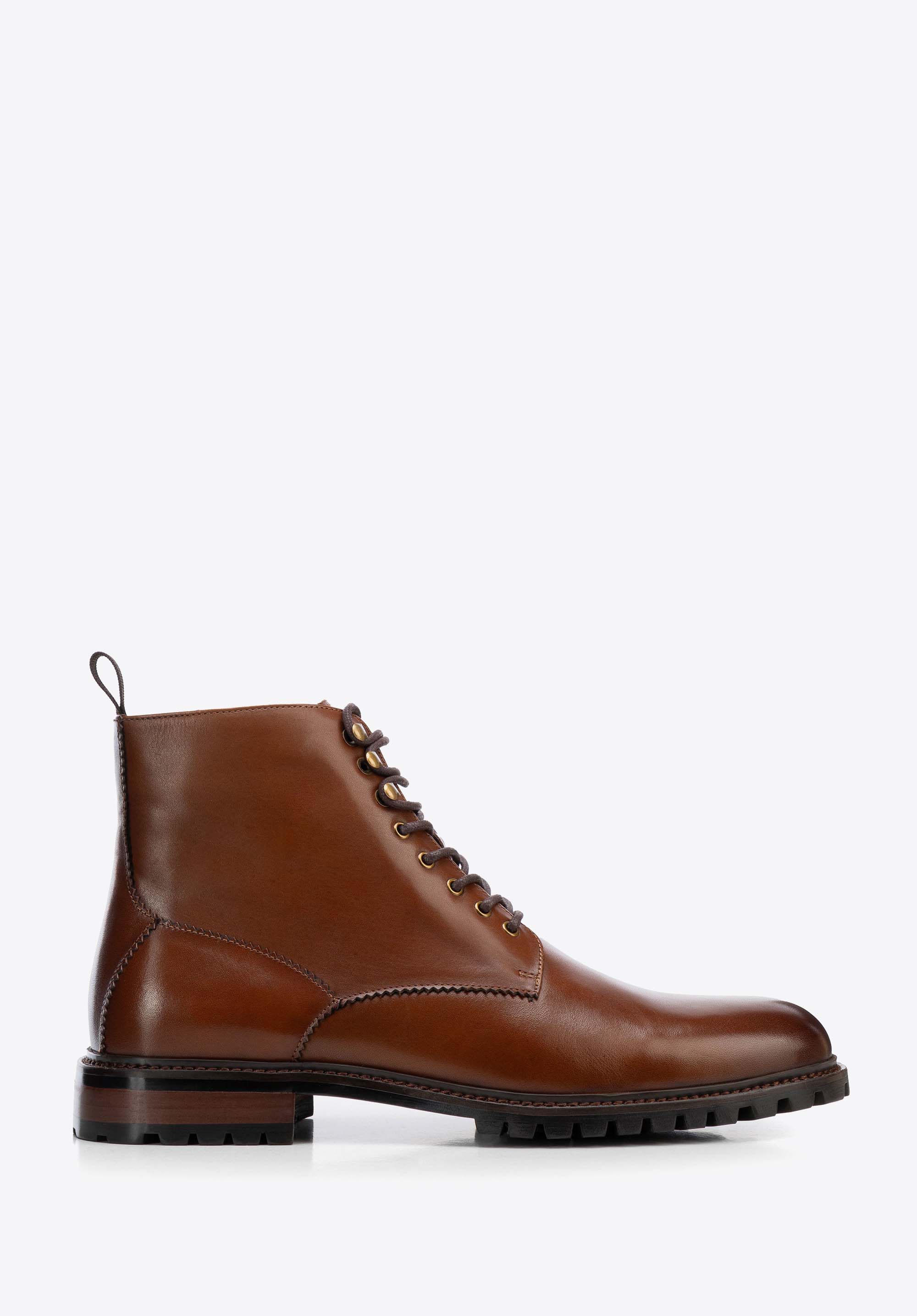 Men's leather lace-up boots with zip, light brown, 103-M-502-5-45, Photo 1