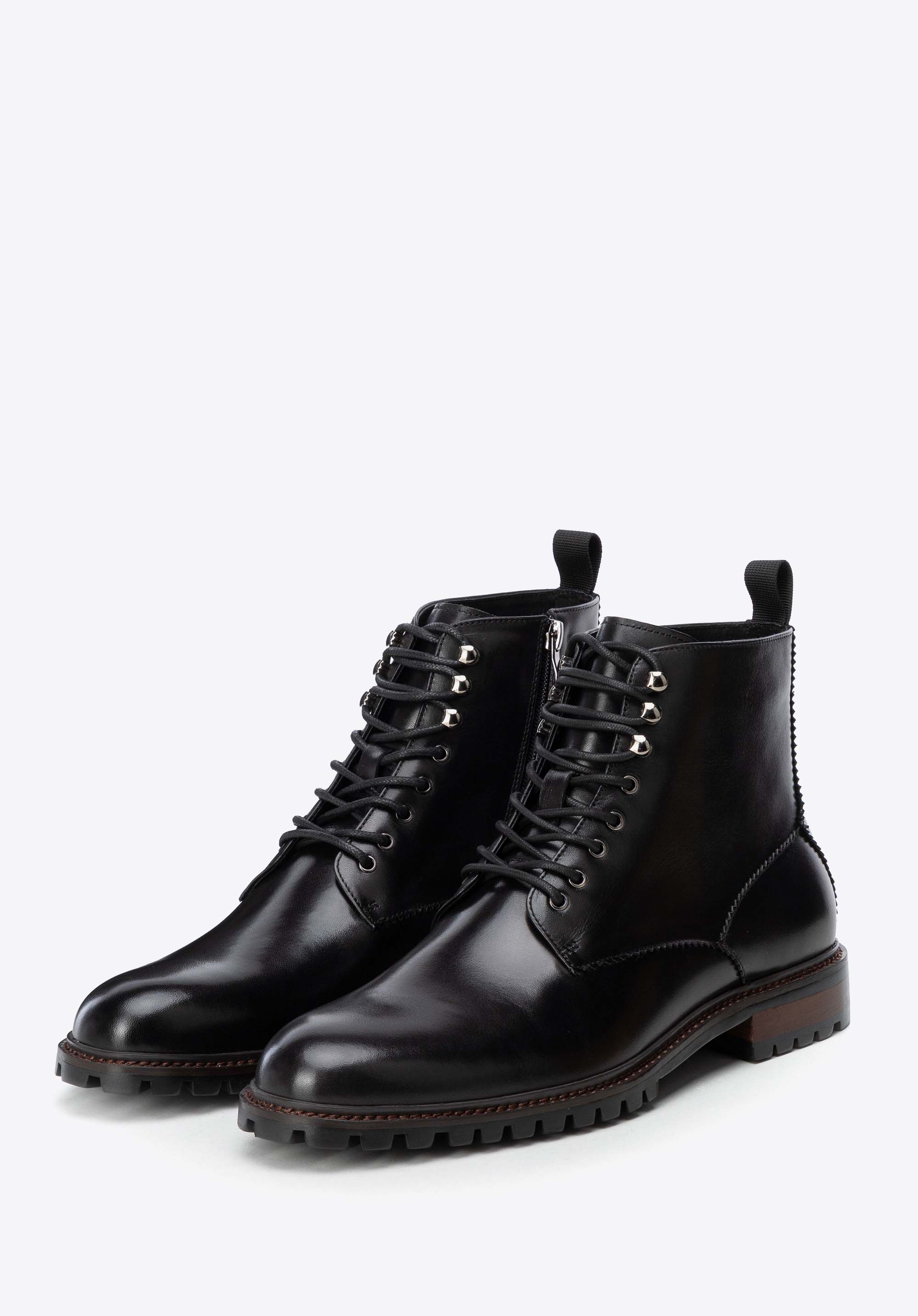 Men's leather lace-up boots with zip, black, 103-M-502-1-45, Photo 1