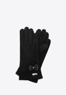Damskie rękawiczki z ozdobnym obszyciem i kokardą, czarny, 39-6P-012-3-S/M, Zdjęcie 1