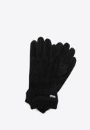 Męskie rękawiczki z ukośnym przeszyciem i ściągaczem, czarny, 39-6P-018-B-M/L, Zdjęcie 1