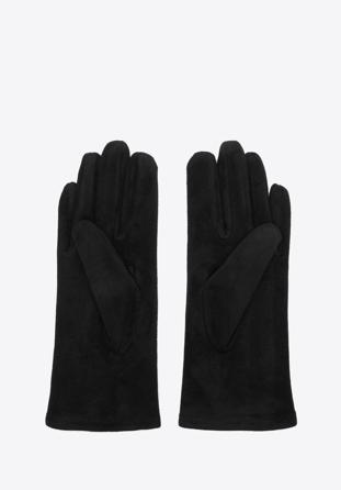 Damskie rękawiczki z ozdobnym obszyciem i kokardą, czarny, 39-6P-012-1-M/L, Zdjęcie 1