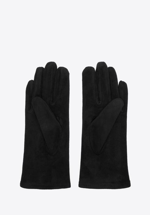 Damskie rękawiczki z ozdobnym obszyciem i kokardą, czarny, 39-6P-012-33-S/M, Zdjęcie 2