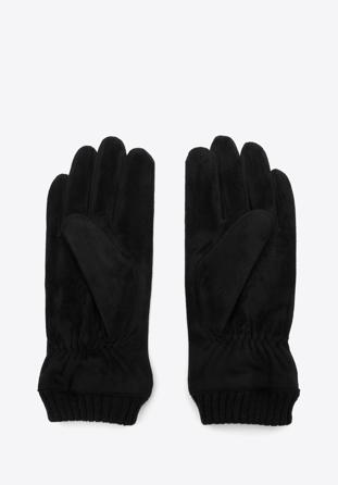 Męskie rękawiczki z ukośnym przeszyciem i ściągaczem, czarny, 39-6P-018-1-M/L, Zdjęcie 1