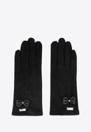 Damskie rękawiczki z ozdobnym obszyciem i kokardą, czarny, 39-6P-012-3-S/M, Zdjęcie 3