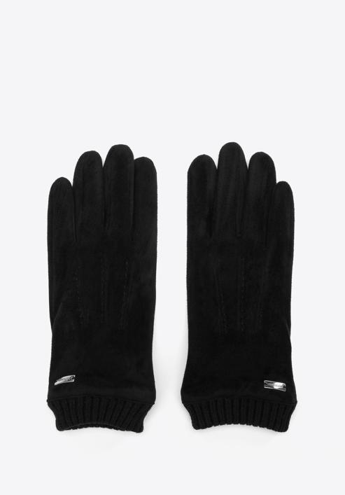 Men's gloves with ribbed cuffs, black, 39-6P-018-S-S/M, Photo 3
