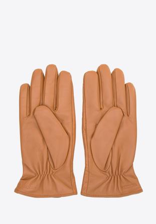 Męskie rękawiczki skórzane ze wstawką w jodełkę, brązowy, 44-6A-020-B-S, Zdjęcie 1