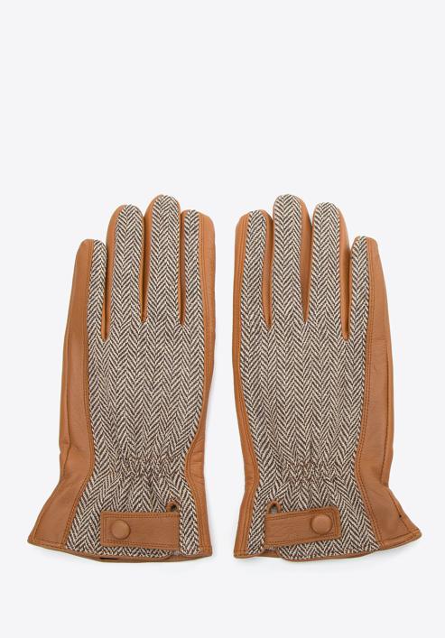 Męskie rękawiczki skórzane ze wstawką w jodełkę, brązowy, 44-6A-020-B-XS, Zdjęcie 3