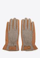 Męskie rękawiczki skórzane ze wstawką w jodełkę, brązowy, 44-6A-020-B-M, Zdjęcie 3
