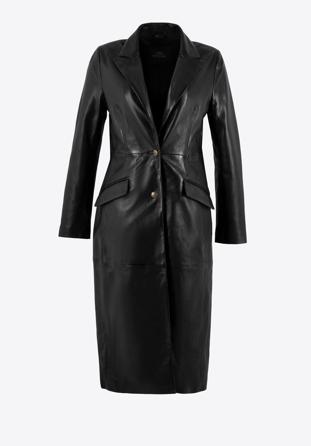 Klasyczny damski płaszcz skórzany, czarny, 99-09-403-1-M, Zdjęcie 1