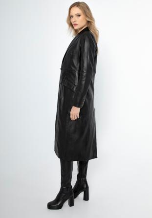 Klasyczny damski płaszcz skórzany, czarny, 99-09-403-1-S, Zdjęcie 1
