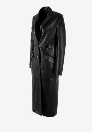 Klasyczny damski płaszcz skórzany, czarny, 99-09-403-1-S, Zdjęcie 1