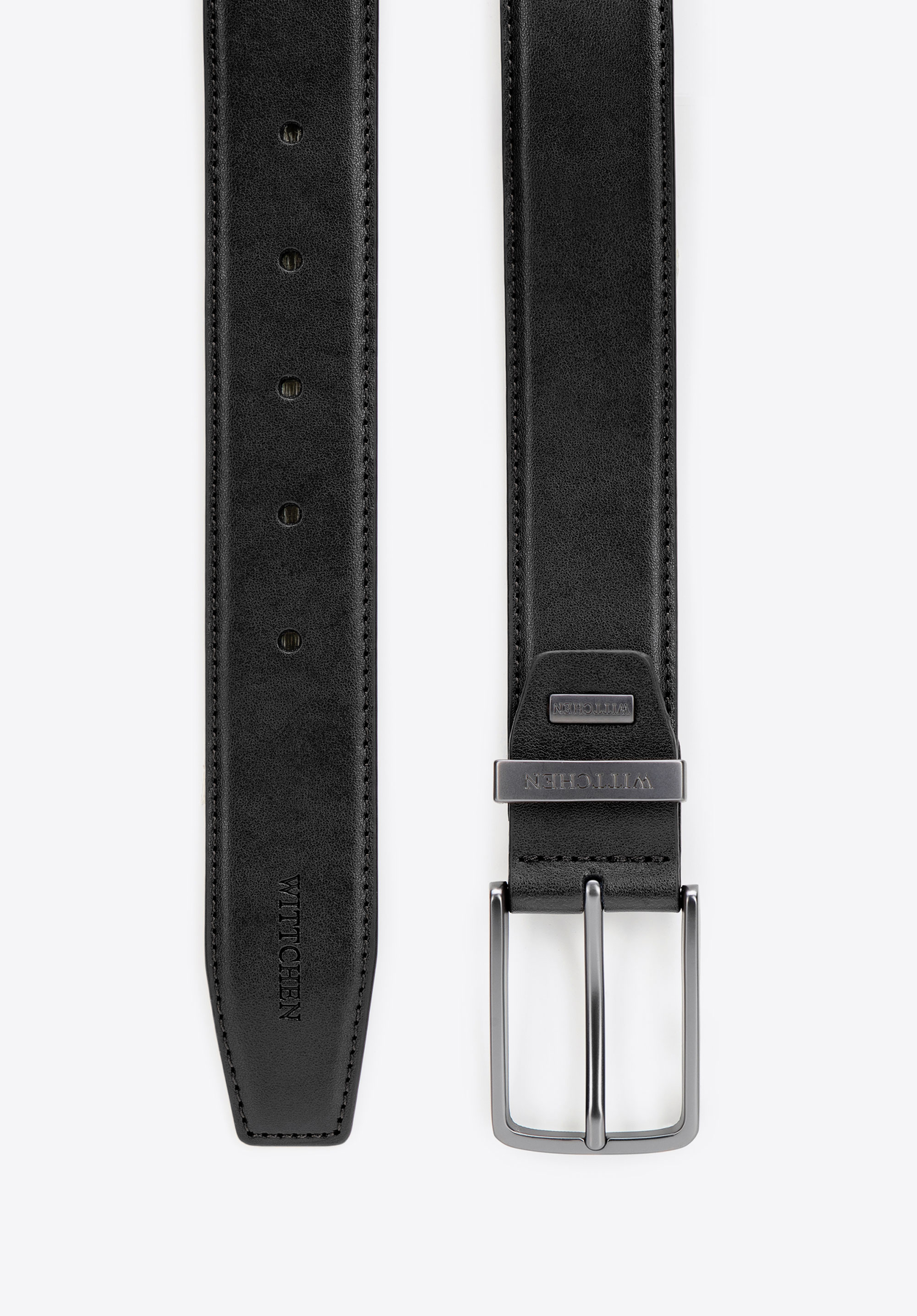 Men's classic leather belt, black-beige, 102-8M-110-19-11, Photo 1