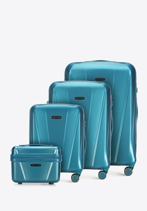Komplet geometrycznych walizek z polikarbonu, niebieski, 56-3P-12K-36, Zdjęcie 1