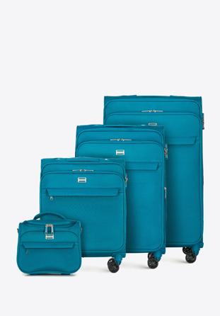 Komplet jednokolorowych walizek miękkich, turkusowy, 56-3S-65K-9, Zdjęcie 1