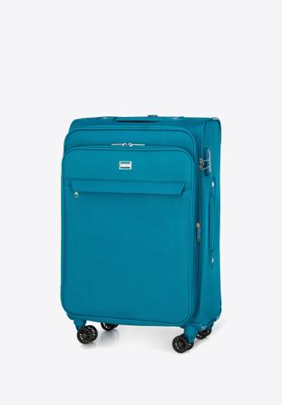 Komplet jednokolorowych walizek miękkich, turkusowy, 56-3S-65K-9, Zdjęcie 1