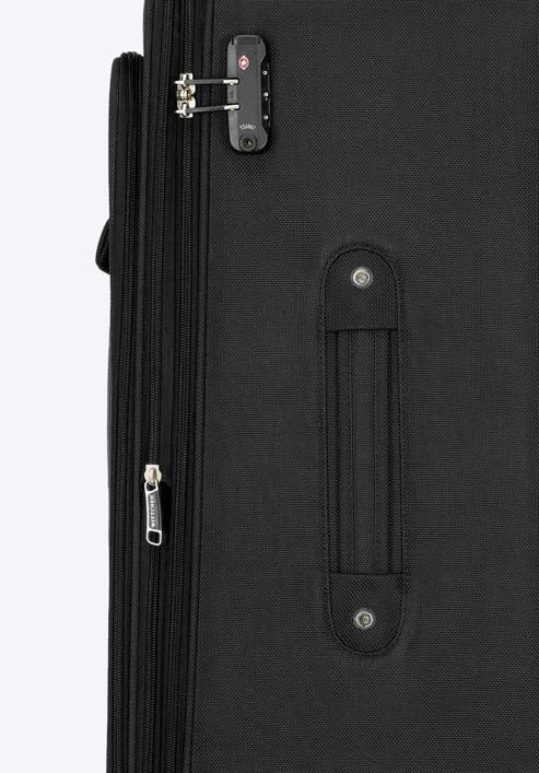 Duża walizka miękka jednokolorowa, czarny, 56-3S-653-9, Zdjęcie 7