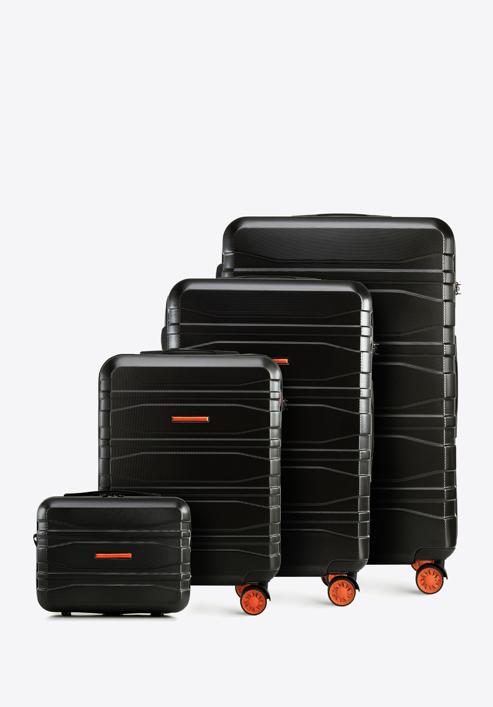 Komplet nowoczesnych walizek z polikarbonu, czarno-pomarańczowy, 56-3P-70K-91, Zdjęcie 1