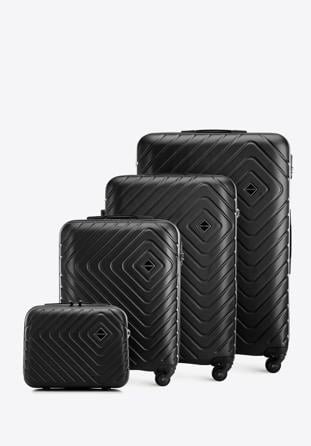 Komplet walizek z ABS-u z geometrycznym tłoczeniem, czarny, 56-3A-75K-11, Zdjęcie 1