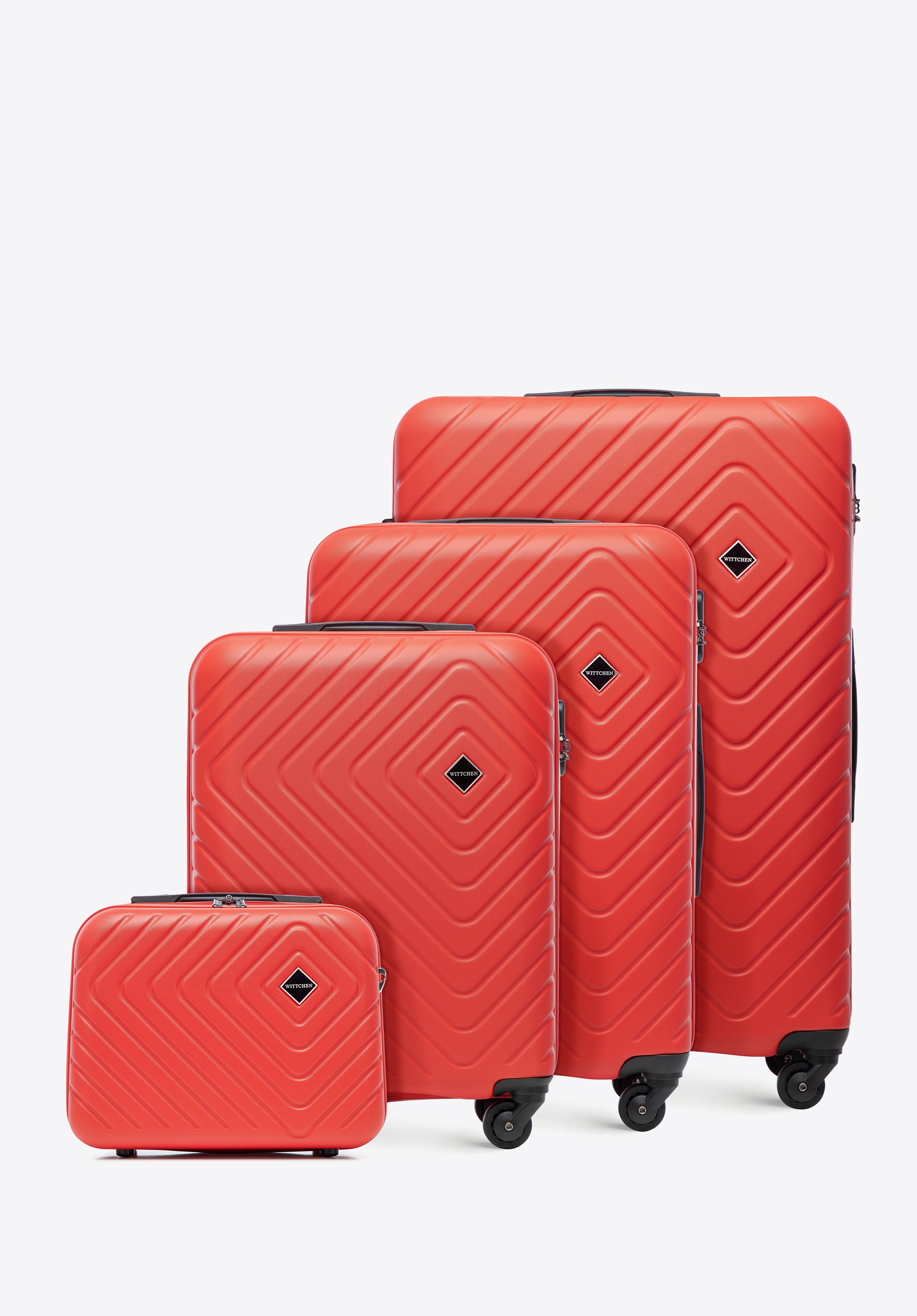 Komplet walizek z ABS-u z geometrycznym tłoczeniem, czerwony, 56-3A-75K-30, Zdjęcie 1