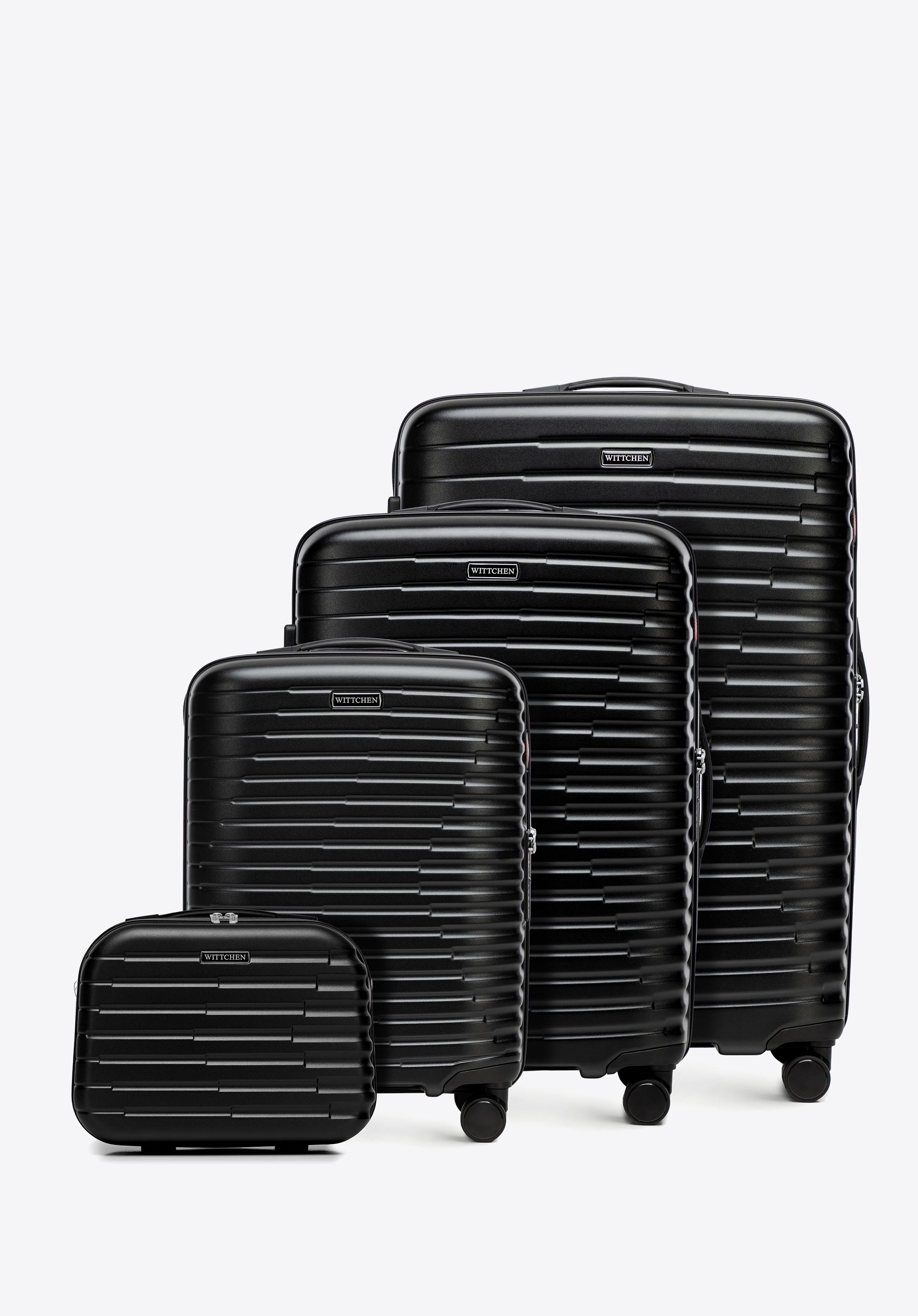 Polycarbonate suitcase set with horizontal ribbing, black, 56-3P-61K-10, Photo 1