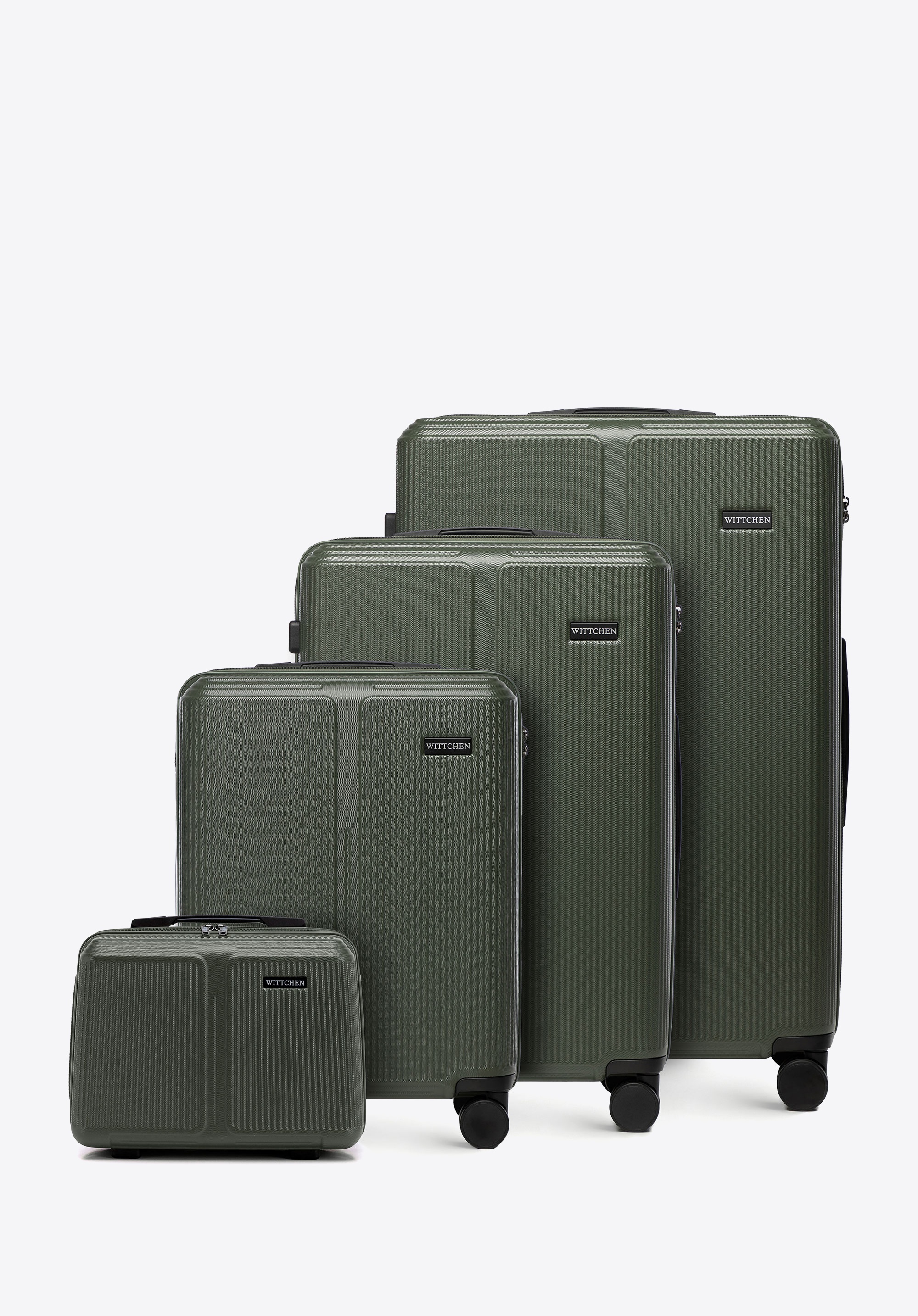 Striped ABS luggage set, khaki green, 56-3A-60K-85, Photo 1