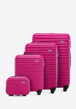 Komplet walizek z ABS-u z żebrowaniem, różowy, 56-3A-31K-34, Zdjęcie 1