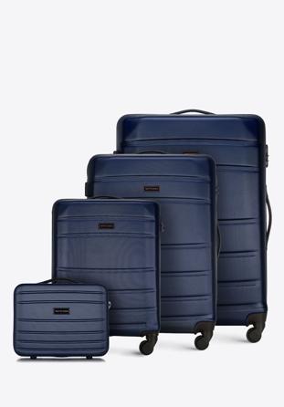 Komplet walizek z ABS-u żłobionych, granatowy, 56-3A-65K-90, Zdjęcie 1