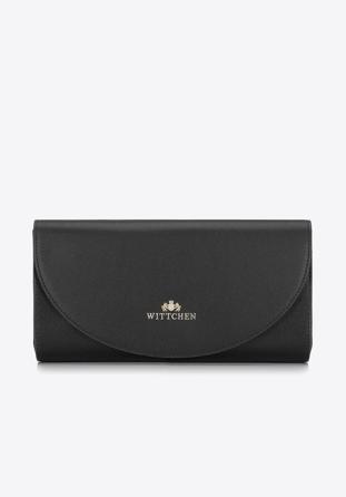 Minimalistic leather clutch bag, black-gold, 92-4E-659-01, Photo 1