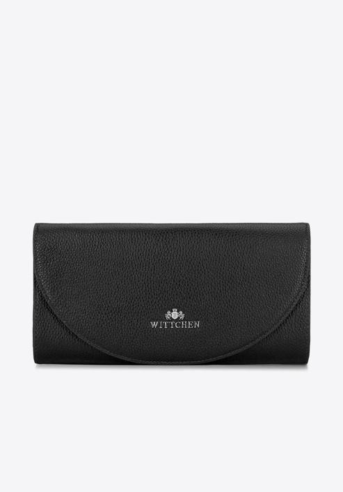 Minimalistic leather clutch bag, black-silver, 92-4E-659-5, Photo 1