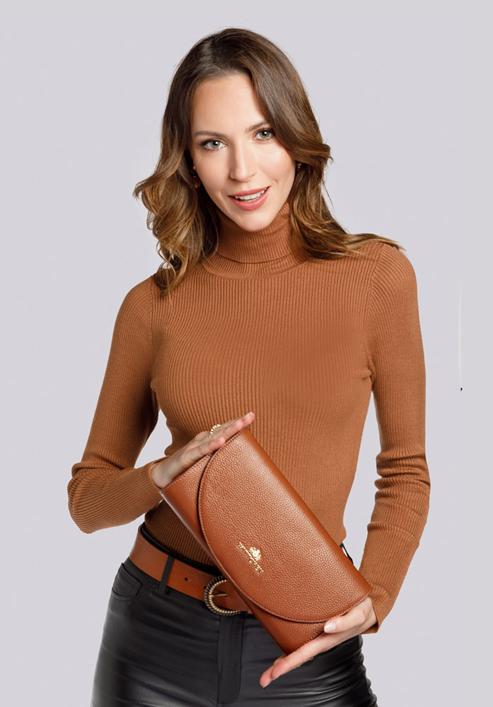 Minimalistic leather clutch bag, cognac, 92-4E-659-1, Photo 10