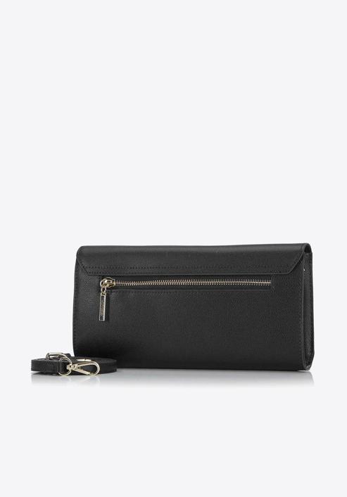 Minimalistic leather clutch bag, black-gold, 92-4E-659-1, Photo 2
