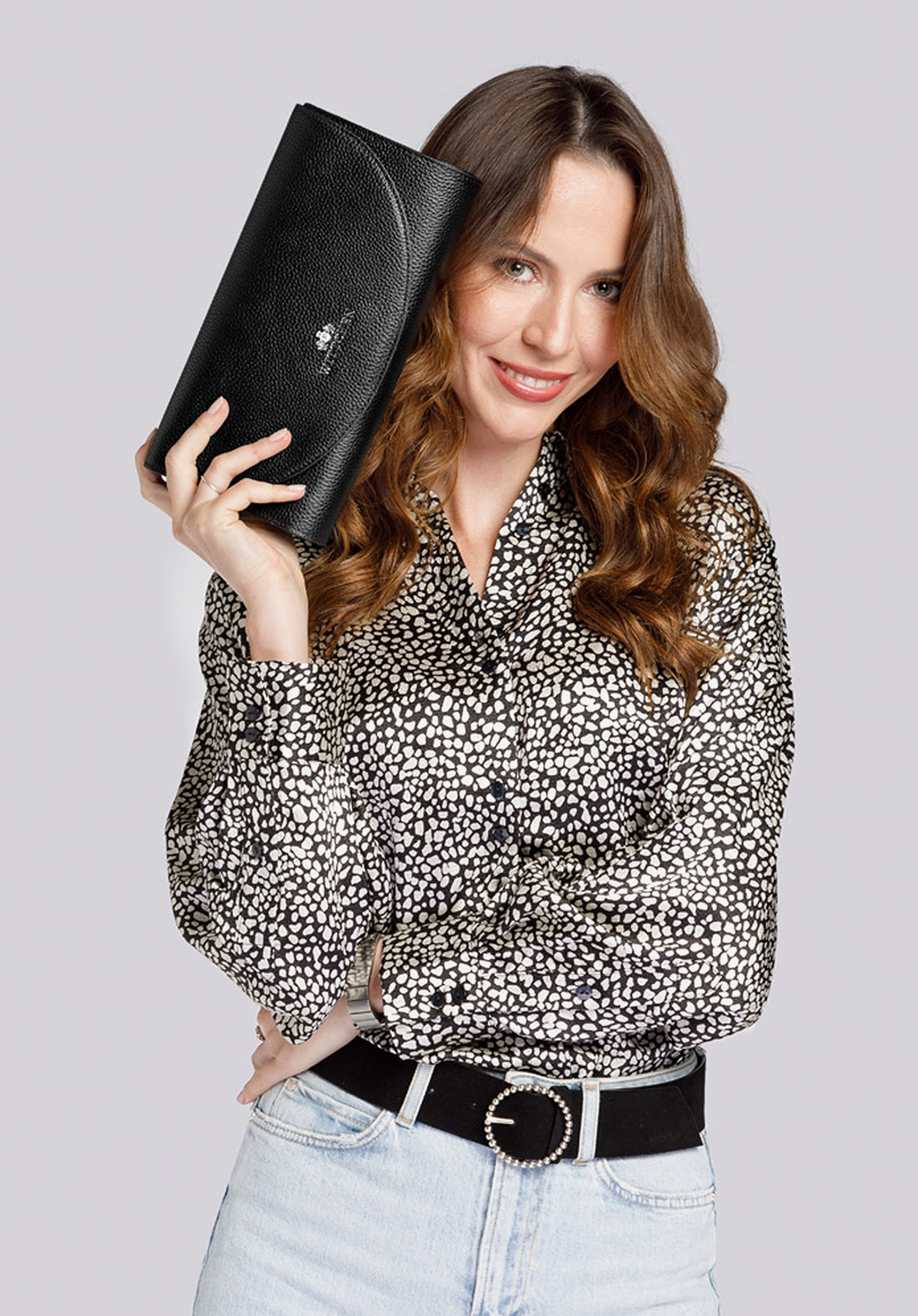 Minimalistic leather clutch bag, black-silver, 92-4E-659-1S, Photo 1
