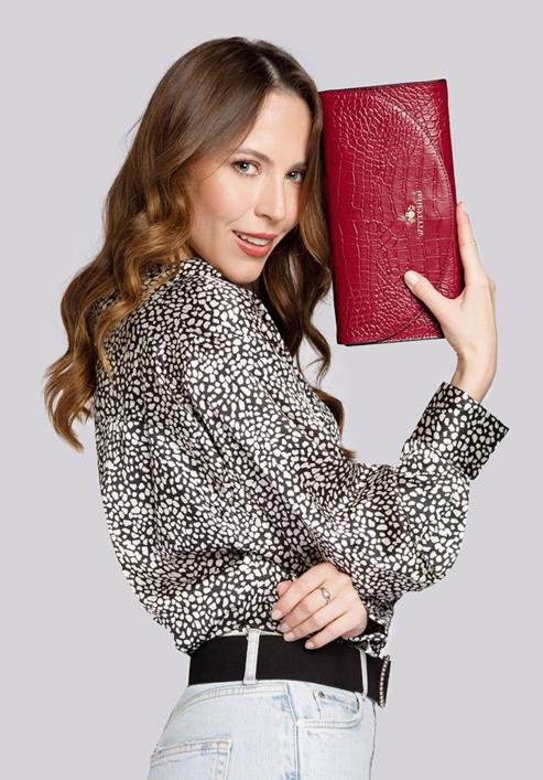 Leather clutch bag with animal print, red, 92-4E-659-1C, Photo 10