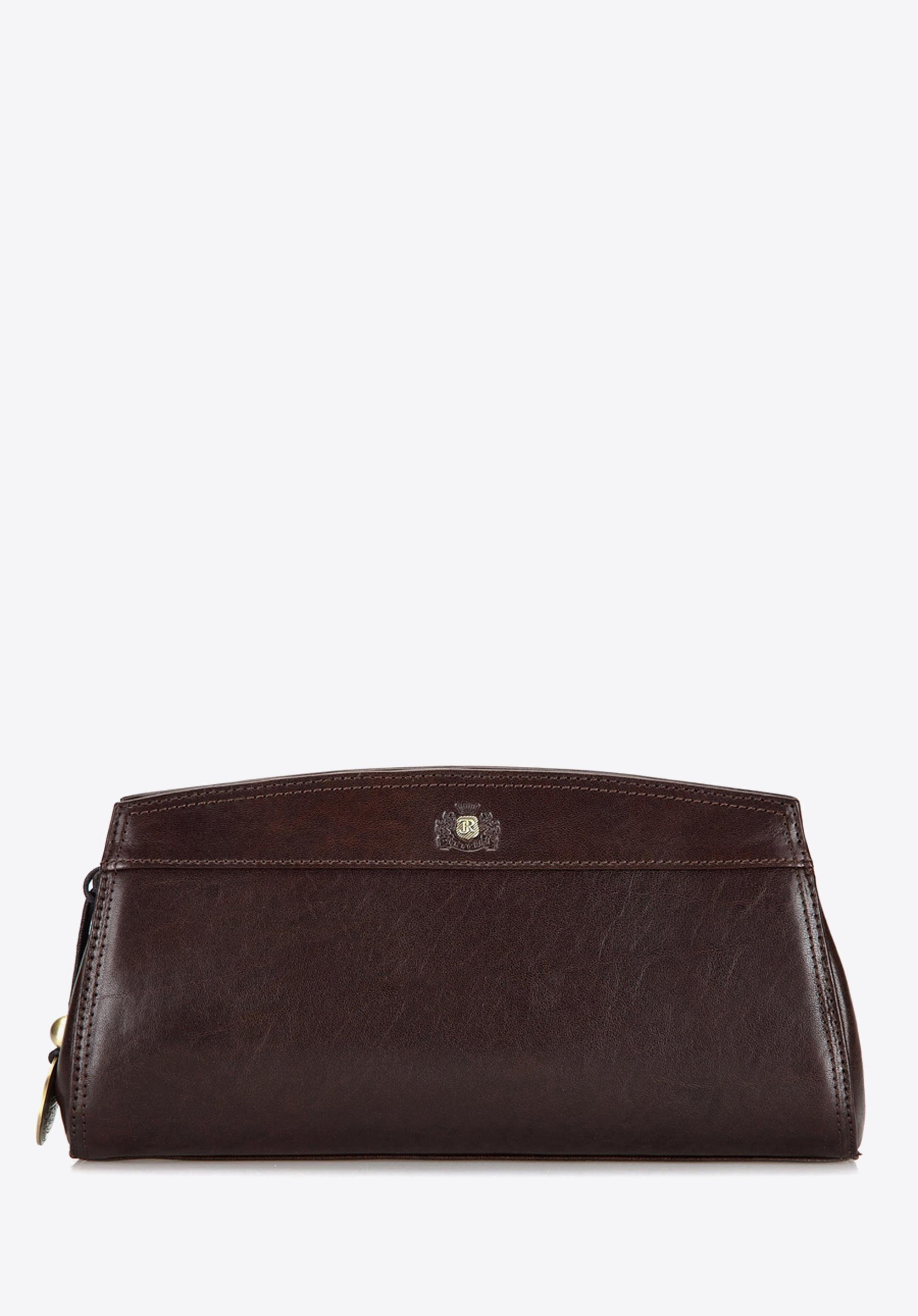 Kopertówka skórzana na podwójne magnetyczne zapięcie, brązowy, 39-4-516-3, Zdjęcie 1