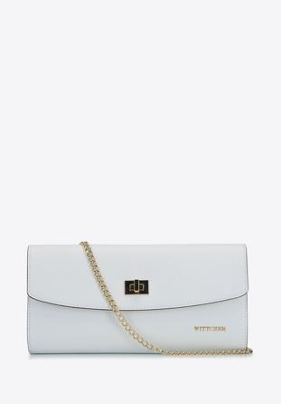 Leather clutch bag with chain shoulder strap, white, 92-4E-661-0, Photo 1