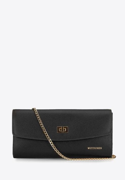 Leather clutch bag with chain shoulder strap, black-gold, 92-4E-661-80, Photo 1