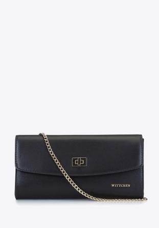 Leather clutch bag with chain shoulder strap, black, 92-4E-661-10, Photo 1